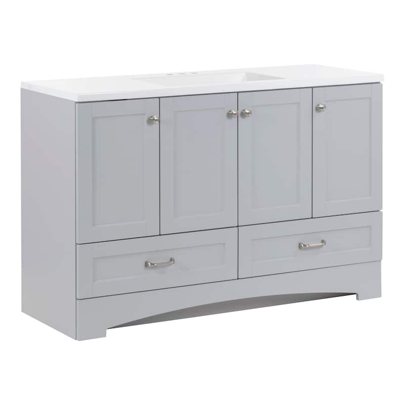 Spring Mill Cabinets Emlyn 48.5" Bathroom Vanity With Shelves, Drawers, and White Sink Top