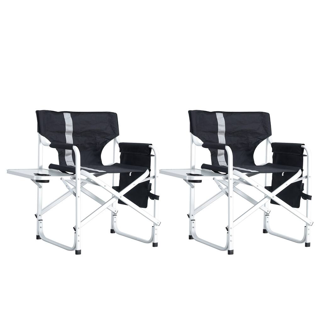 2-piece Padded Folding Outdoor Chair with Side Table and Storage Pockets