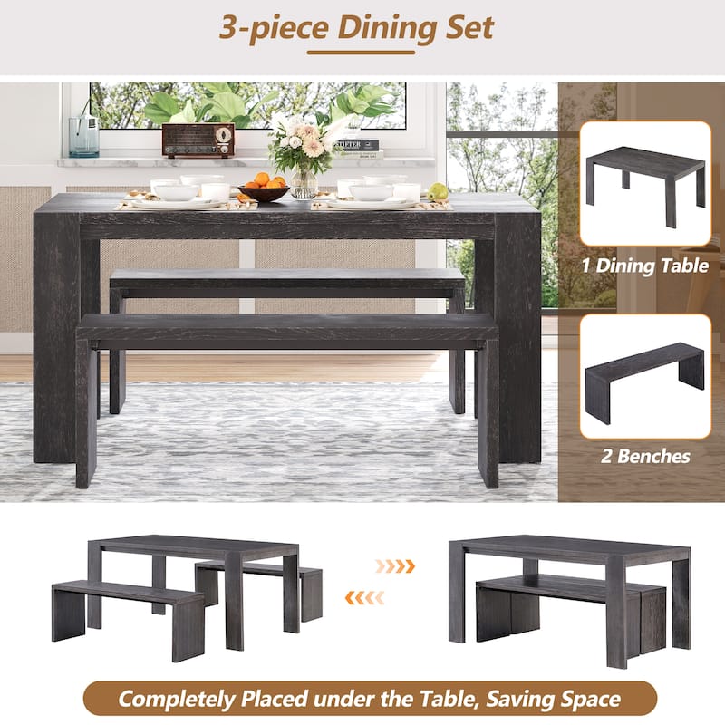 3-Piece Farmhouse Dining Table and Chair Sets Party Casual Dining Table and Chair Sets for Dining Room Kitchen Living Room