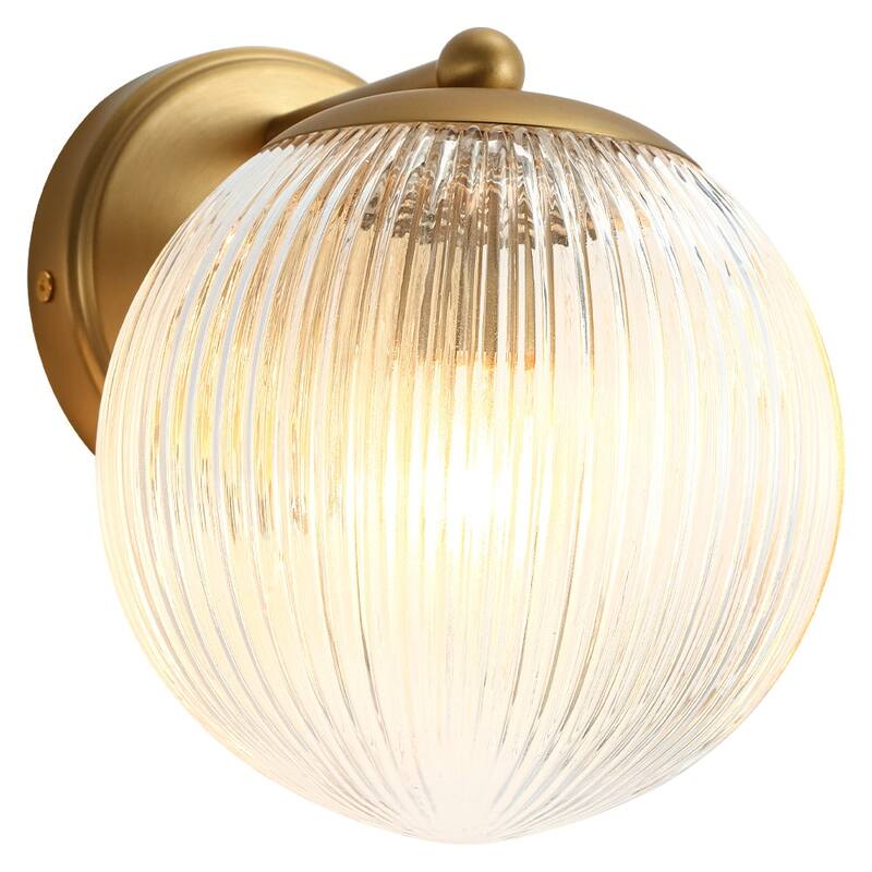 1-Light Sleek Modern Ribbed Glass Single Globe Wall Sconce - 6.3 in