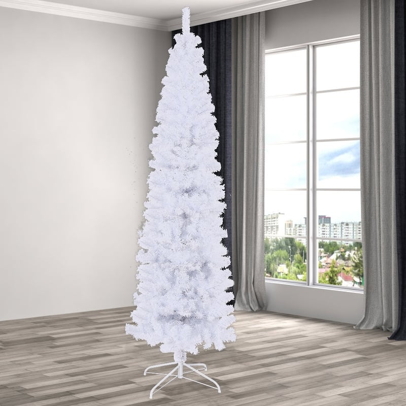 7.5Ft White Slim Christmas Tree, Premium Artificial Christmas Tree - Halloween Christmas Décor