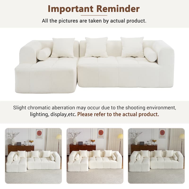 101.2" Chenille Sectional Sofa Full Compressed Sofa Modular Sofa Couch with 2 Side Pockets, Free Combined Sofa