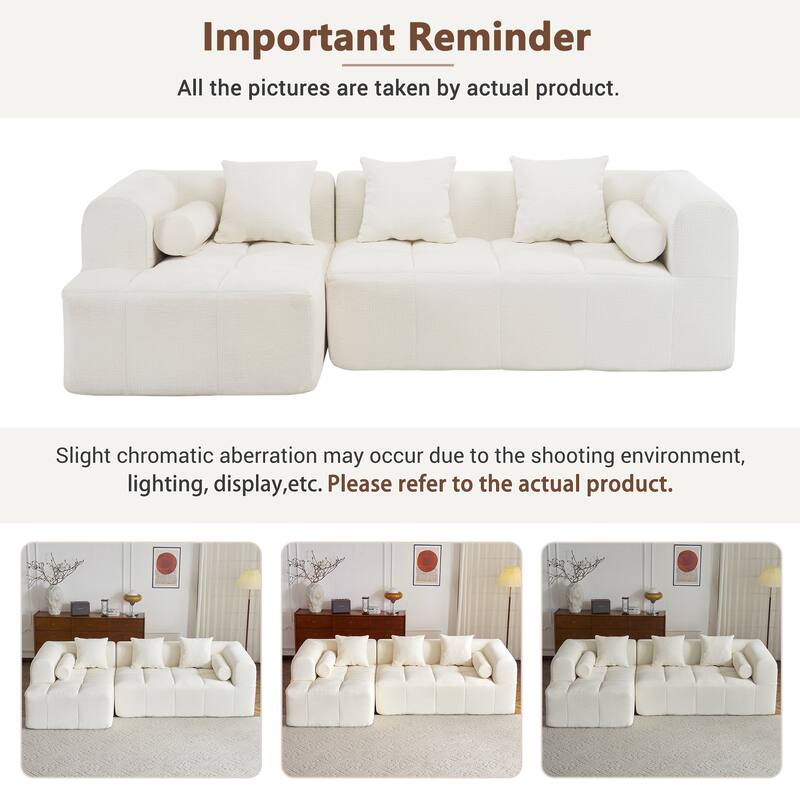 101.2" Sectional Sofa Full-Compressed Sofa Modular Sofa Couch Free-combined Sofa with Deep Seating and Two Side Pockets
