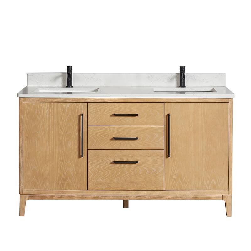 Miseno MV-NM-GARA60M-GWT Gara 60" Free Standing Double Basin Vanity - Washed Ash Grey - Ash Finish