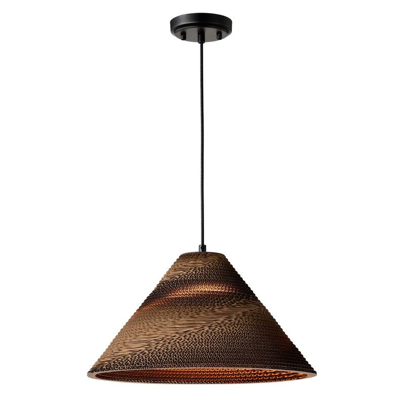 1-light Brown Natural Pendant Light With Nordic Style Cone Cardboard Shade For Dining Table
