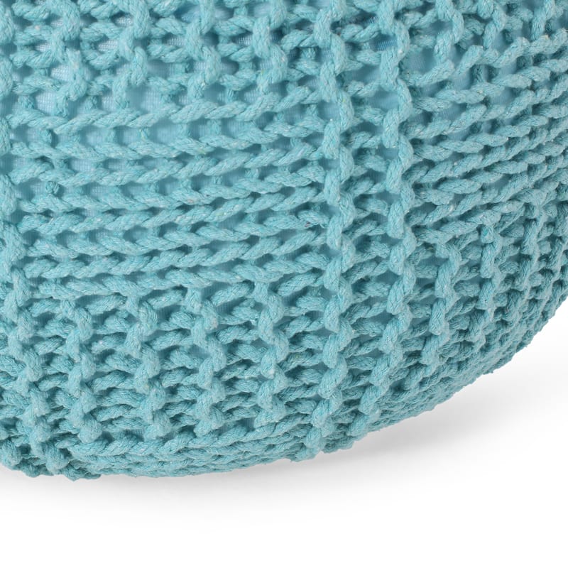 Hortense Indoor Cotton Knitted Round Pouf by Christopher Knight Home