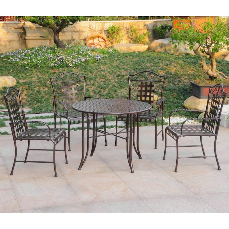 Mandalay 5-Piece Iron Patio Dining Set - Bronze