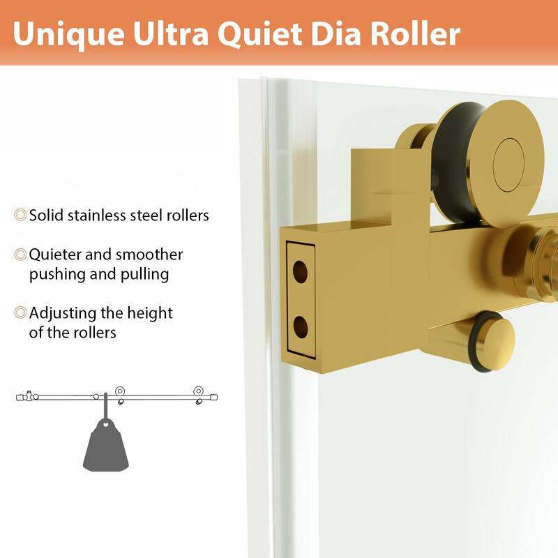 Lordear 48" x 76" Glass Shower Door Aluminum Semi-Frameless Adjustable Golden Shower Enclosure - 48 in.W x 76 in H