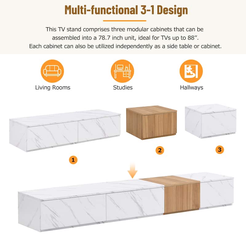 Modular TV Stand for TVs up to 88'' with Faux Marble, 4 Storage Drawers, Modern Media Console for Living Room