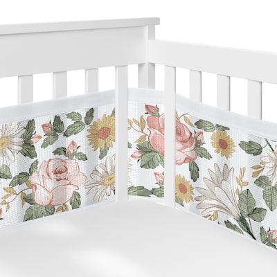 Vintage Floral Boho Girl Sweet Jojo Designs+ BreathableBaby Breathable Mesh Crib Liner Anti Bumper Pad Bohemian Farmhouse Sage