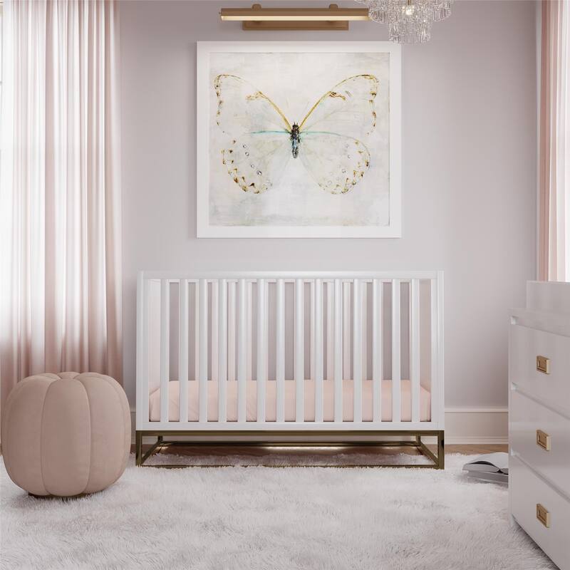 Little Seeds Haven 3 in 1 Convertible Wood Crib with Metal Base