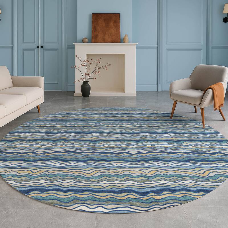 Machine Washable Indoor/ Outdoor Ziggy Stripe Chantille Rug