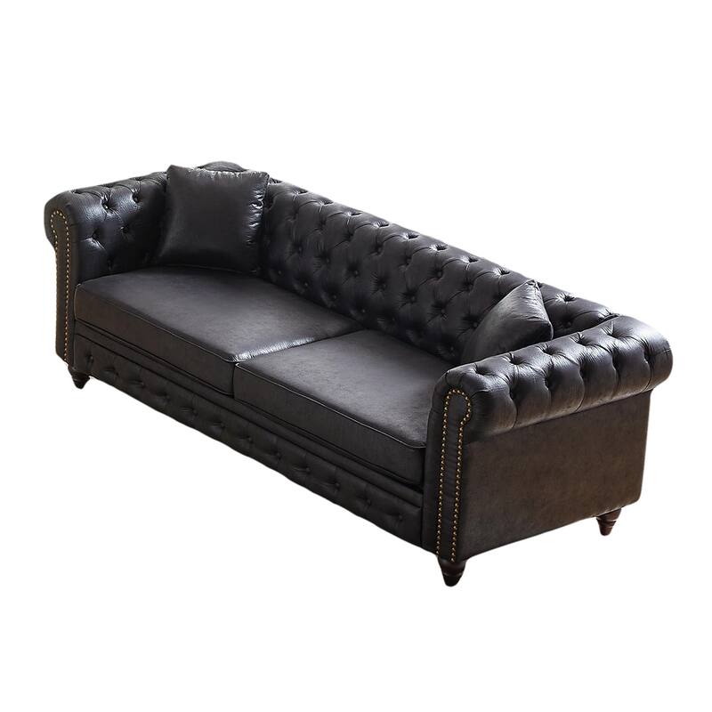 Chesterfield Sofa in Tech Fabric - 85.5" 3-Seater with Rolled Arms