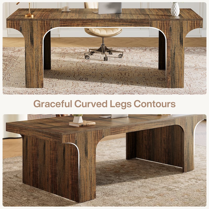 70.9" Executive Desk, Large Wood Computer Office Desk, Writing Table Business Workspace Home Office Accent Desk