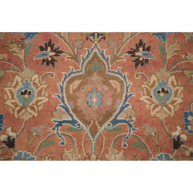Hand Knotted Oriental 100% Wool Carpet Traditional Floral Pink Mashad Area Rug - 9' 6'' X 6' 3''