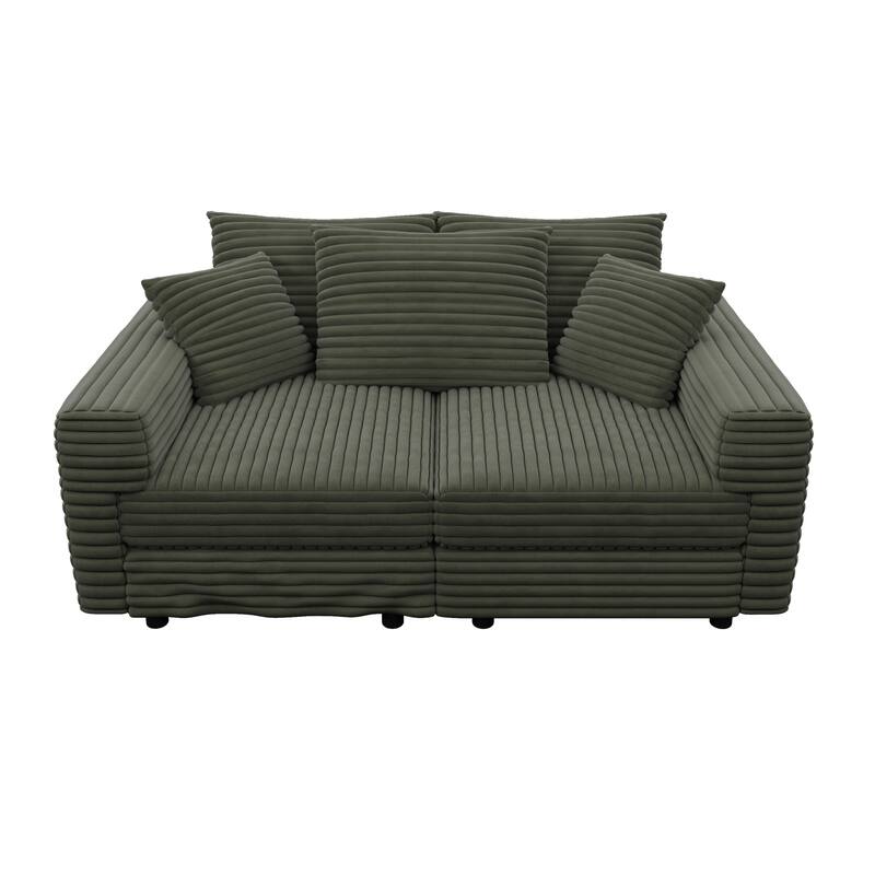 Plush Corduroy Upholstered 3 Seat Sofa , Convertible Deep Seat Lounge Sofa Chair, Cloud Sofa with 5 Soft Pillows
