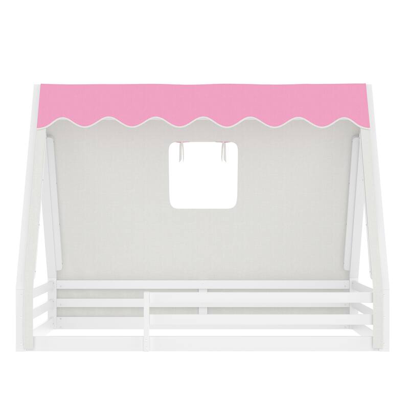 House Floor Bed with Tent and Light Montessori Kids Wood Bed Frame