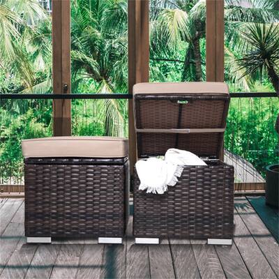 Outdoor Ottoman Patio Foot Rest 2 Pieces PE Rattan Foot Stool