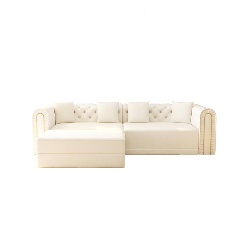 90.6" Velvet Pull Out Sofa Bed, 3-in-1 Convertible Sleeper Sofa with Movable Ottoman, Modern Button Tufted Chesterfield Sofa