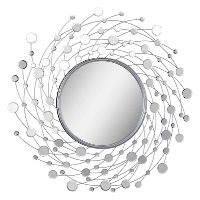 39" Silver Leaf Finish Framed Round Wall Mirror
