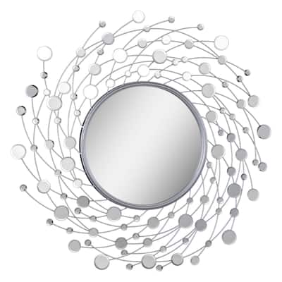 39" Silver Leaf Finish Framed Round Wall Mirror