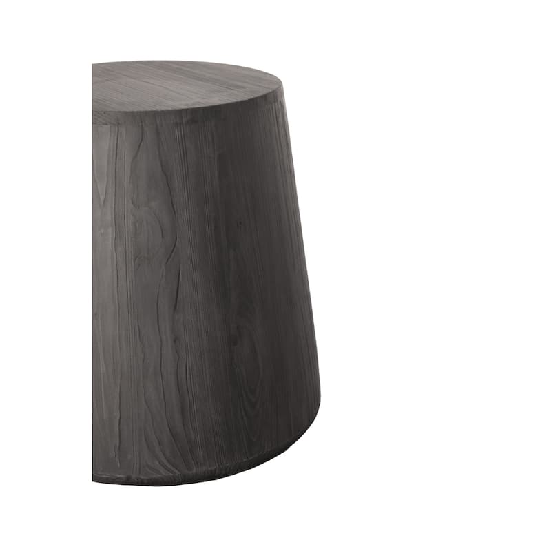 Solid Wood Round End Table with Drum Base Distressed Finish - 15.5” x 13” x 18.5” (D x W x H)
