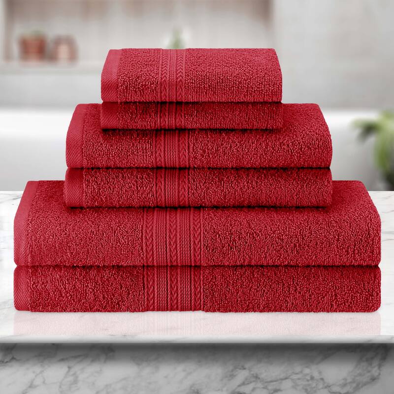 Eco-Friendly Sustainable Cotton 6-Piece Bathroom Towel Set - Cranberry