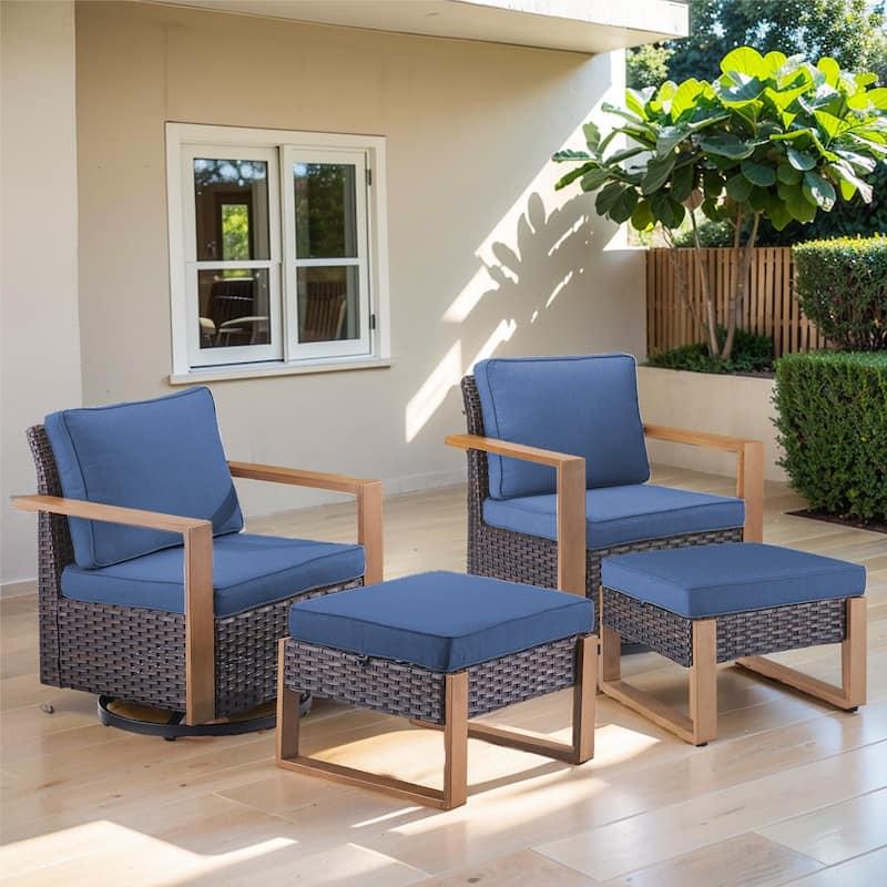 Pocassy Patio Rocking Chair Set of 4 - Brown - Blue