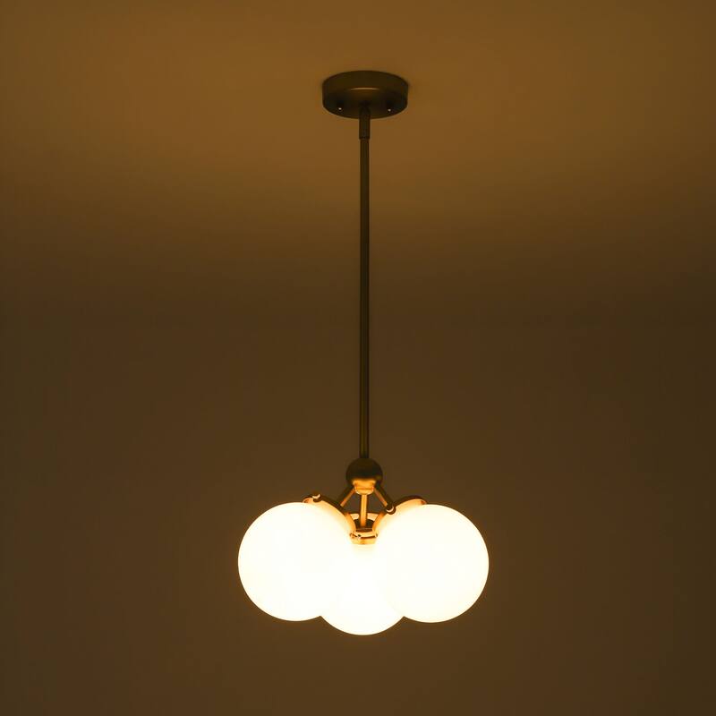 3-Light 14.2" W Mid-Century Modern Brushed Gold Chandelier with Opal Glass Bubble Globe Shades for Living Room, Bedroom