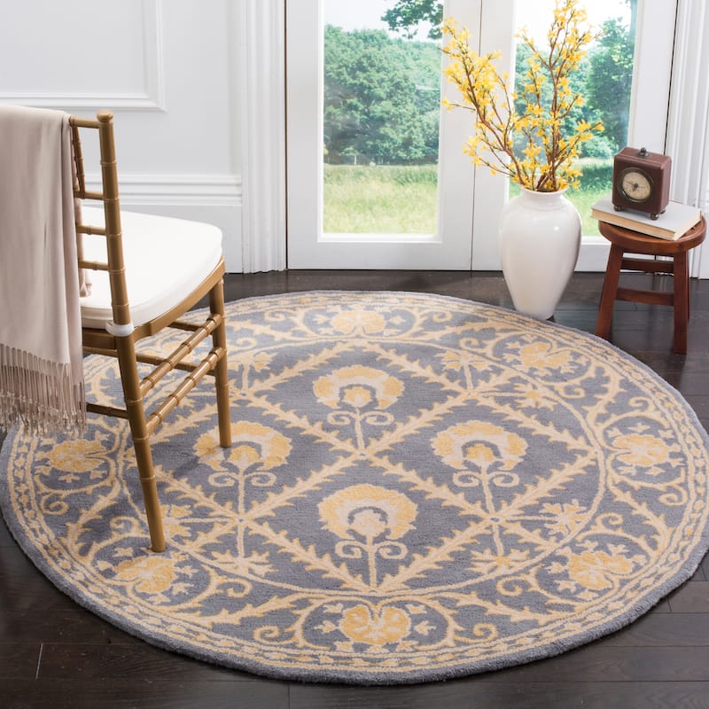 SAFAVIEH Handmade Bella Berit Modern Floral Wool Rug - 5' Round - Blue/Gold