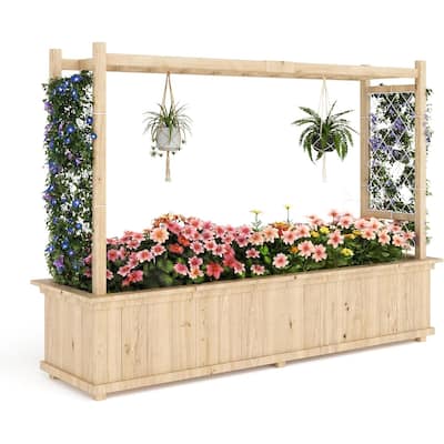 Raised Garden Bed, with 2-Sided Trellis & Hanging Roof