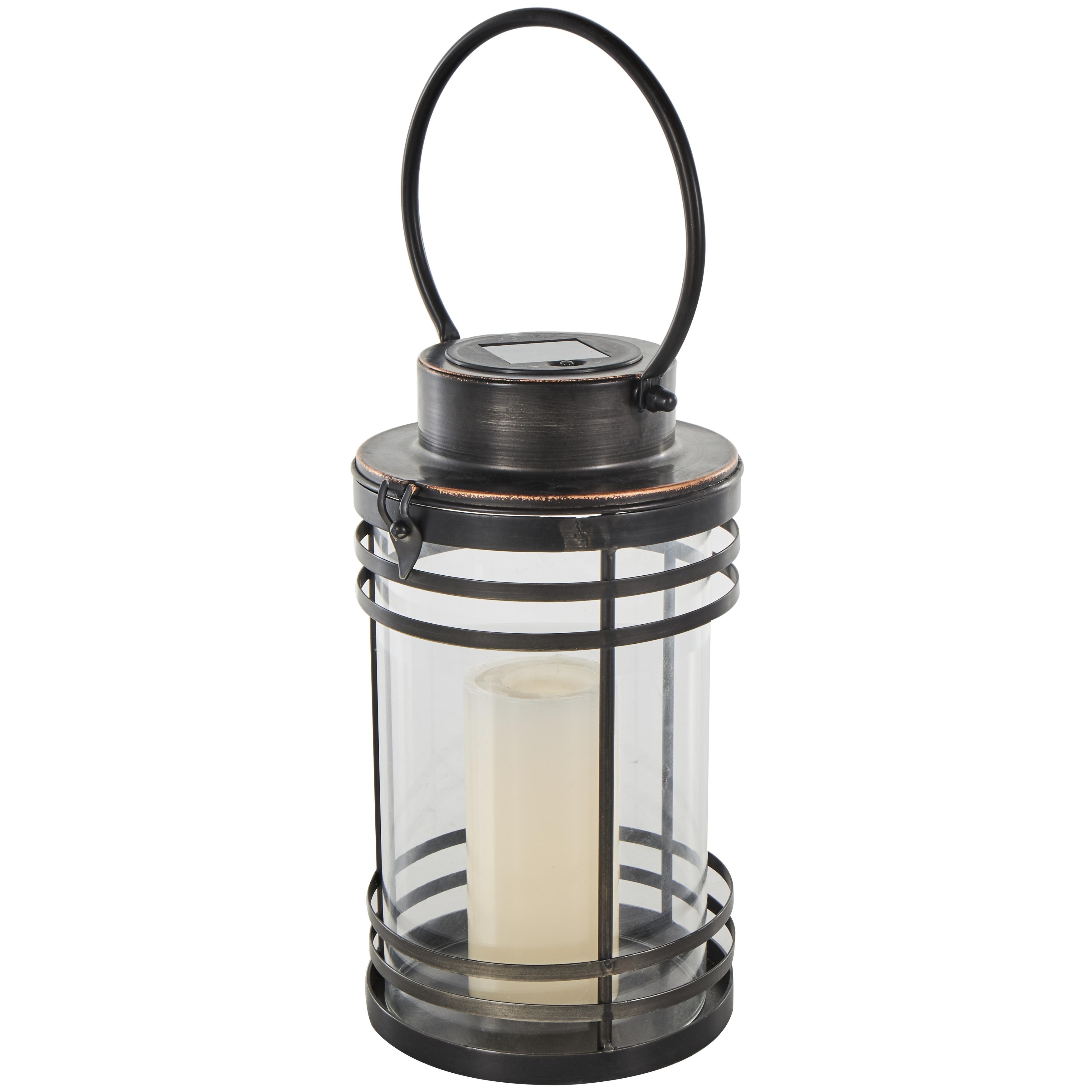Roche River Decor - Metal Candle Lantern with Round Circle Lines - Black