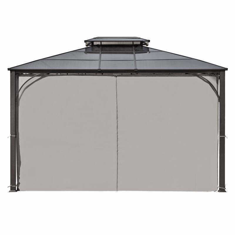 10'x12'Hardtop Outdoor Gazebo,Double Roof Gazebo with Aluminum Frame,Double-Layer Side Walls Mosquito Netting &Privacy Curtains