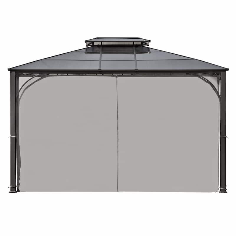 Roomfitters 10x12 FT Hardtop Gazebo with Double-Layer PC Roof, Steel Frame, Mosquito Net & Curtains for Patio, Backyard
