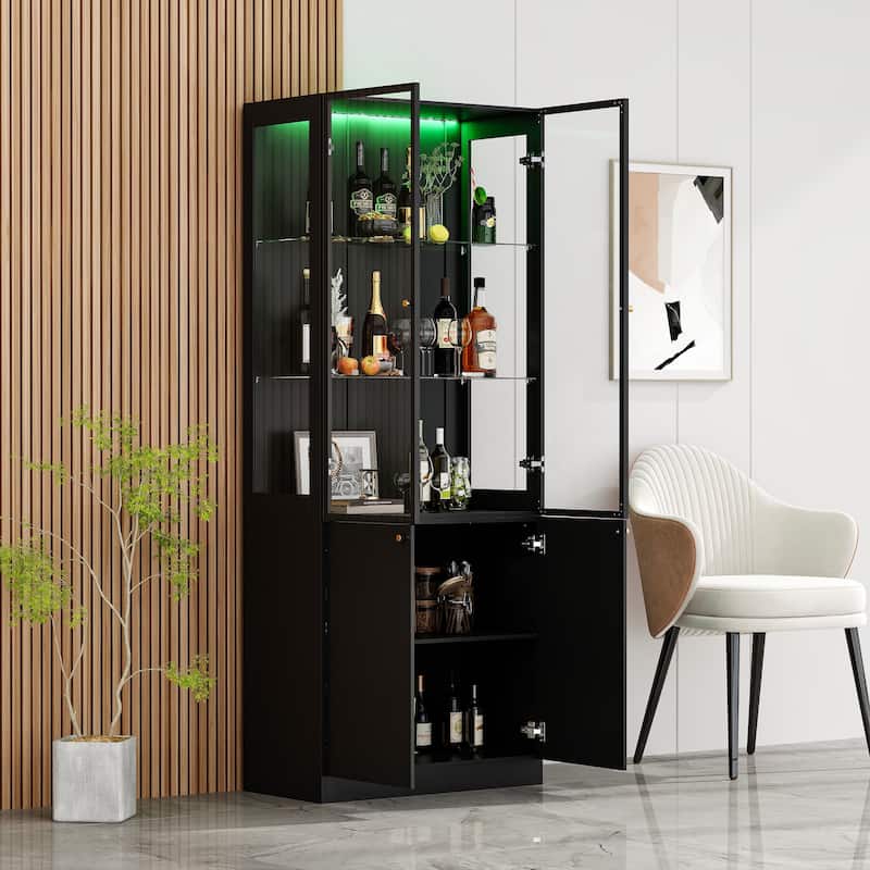 LED Glass Display Cabinet with Aluminum Alloy Frame Glass Door Showcase Wine Storage Cabinet