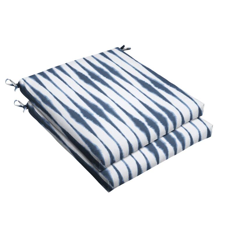 Sorra Home Blue and White Ikat Stripe Indoor/Outdoor Bristol Chair Cushions (Set of 2)