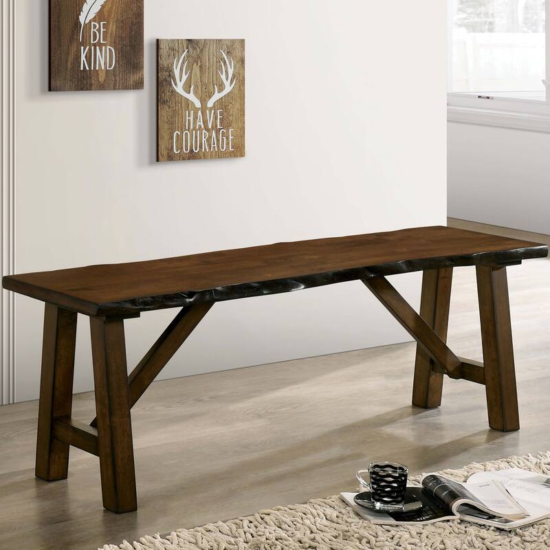 Leesie Rustic Farmhouse Live Edge Brown Wood Bench by Furniture of America - Walnut