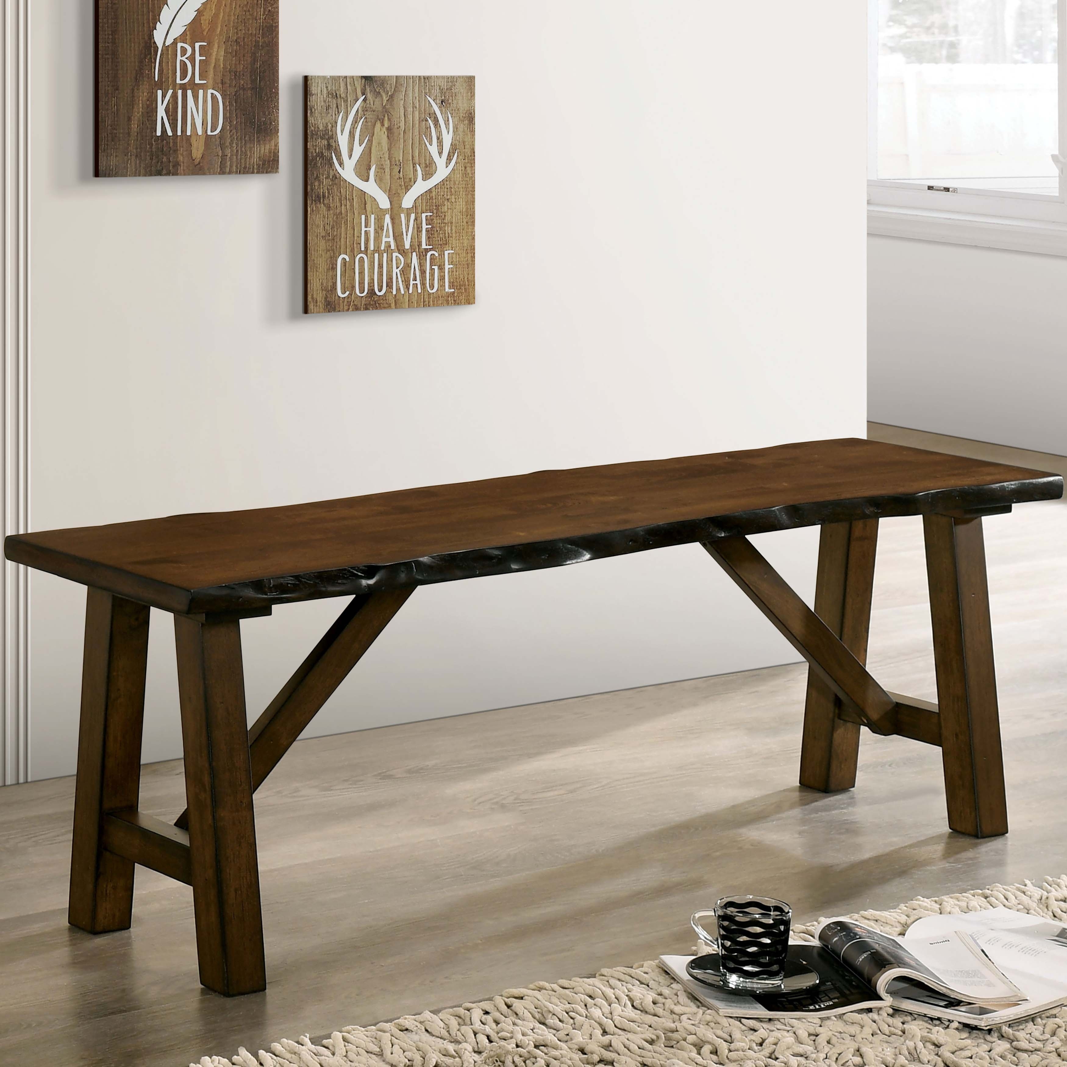 Furniture of America Leesie Rustic Farmhouse Live Edge Brown Wood Bench