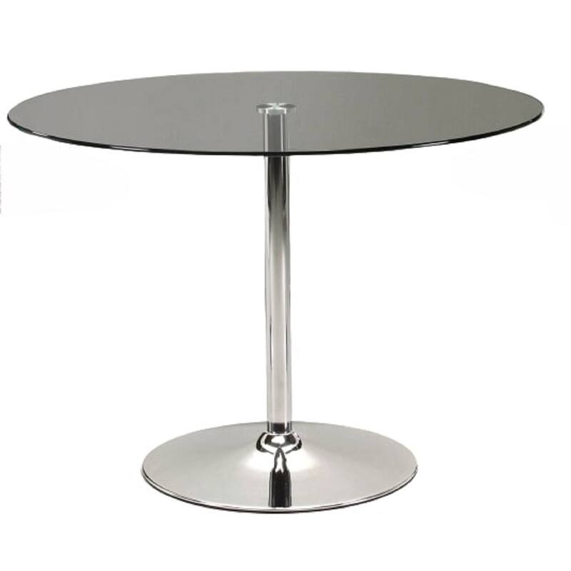 HomeRoots 42" Clear and Silver Glass and Metal Pedestal Base Round Top Dining Table - 42.00 in. x 30.00 in. x 42.00 in.
