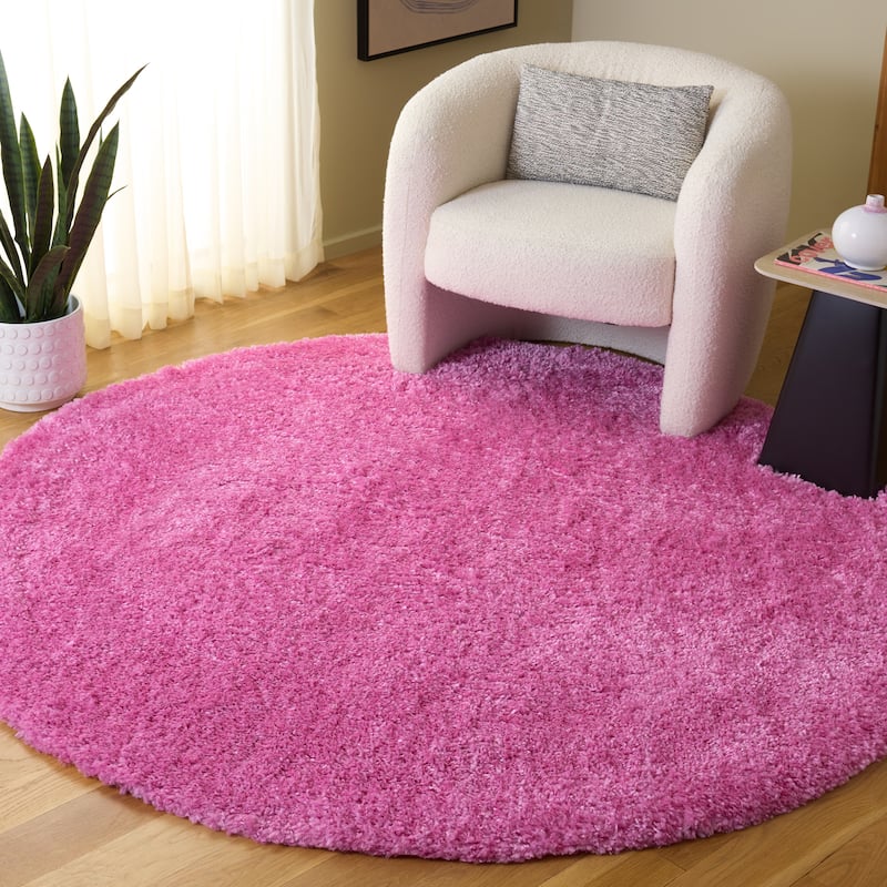 SAFAVIEH Fontana Shag Dagi Solid 2-inch Thick Rug - 6'7" Round - Pink