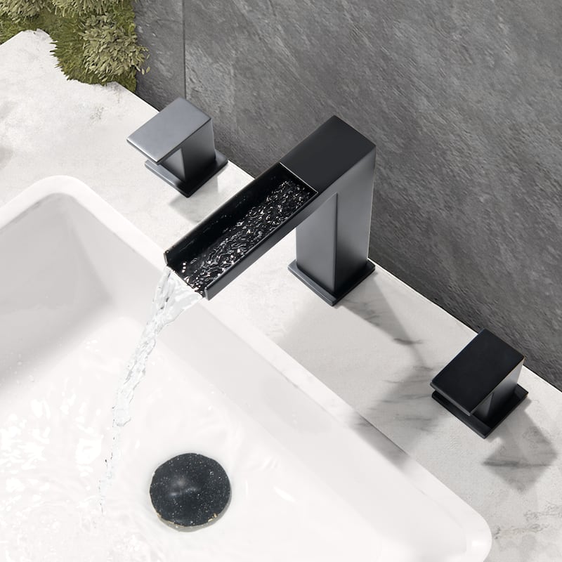 5.3"H Top Opening Waterfall Spout Widerspread Double Handle Bathroom Sink Faucet