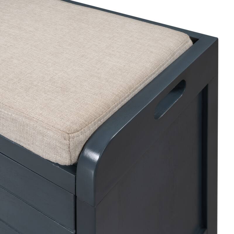 Storage Bench with Removable Basket and 2 Drawers, Fully Assembled Shoe Bench with Removable Cushion