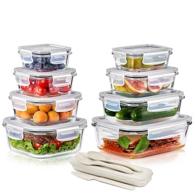 Sorbus 16-Piece Glass Food Storage Containers with Lids - Airtight, Microwave, Fridge, Dishwasher Safe Meal Prep Containers