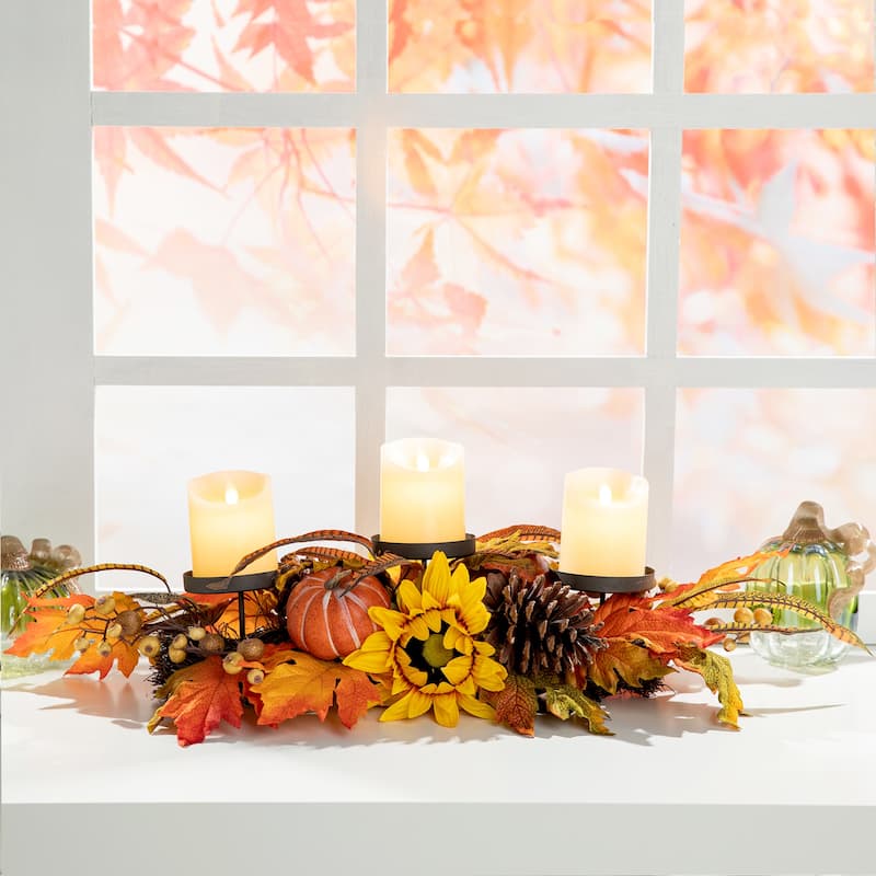 Glitzhome 24" Metal Fall Floral Candle Holder Center Piece - Fall Candle Holder