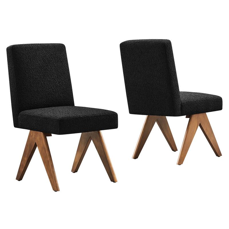 Lyra Boucle Fabric Dining Room Side Chair - Set of 2 - Black