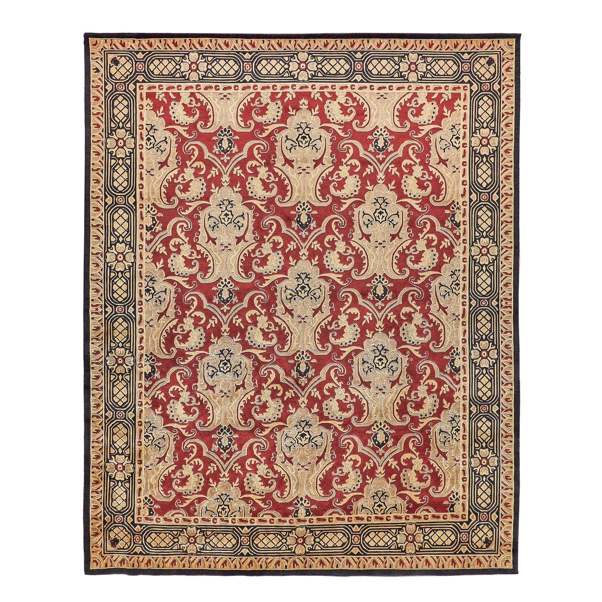 Contemporary hand-knotted New Zealand Wool Burgundy Area Rug - 8' x 10'
