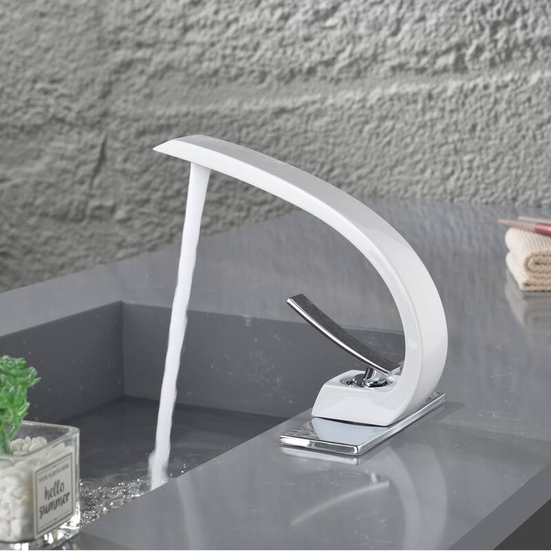 Modland C-Shaped Single Hole Bathroom Faucet, 500K Cycle CUPC Certified, 6-Inch Cover Plate, Black / Gold / Nickel / Chrome