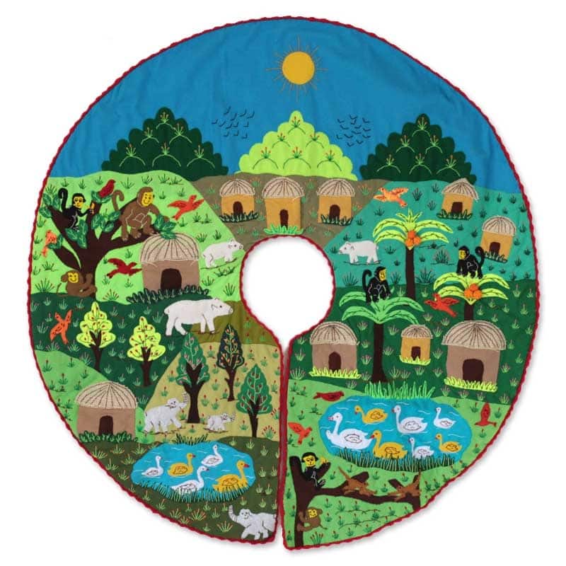 Handmade Happy Jungle Applique tree skirt (Peru) - 34 x 24 x 6