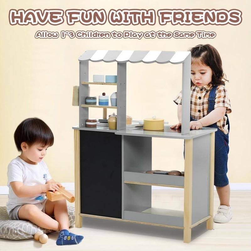 Wooden Play Kitchen Set for Kids – Pretend Chef Cooking Toy with 28 Accessories for Toddlers & Children