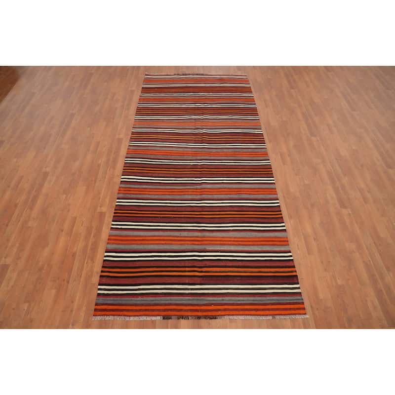 Hand Woven Oriental 100% Wool Carpet Southwestern Geometric Oranges & Rust Kilim Area Rug - 10' 9'' X 4' 10''